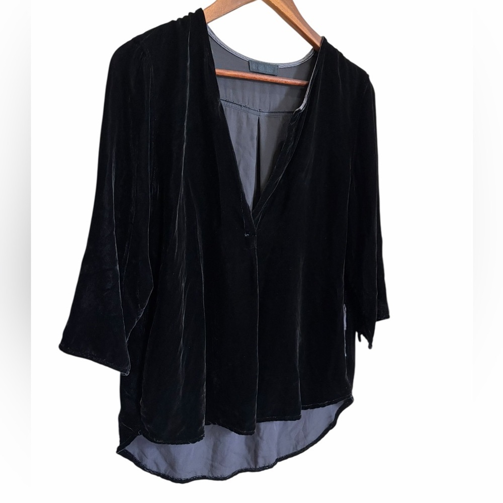 CP Shades Black Velvet Silk Blend V-Neck Blouse/Tunic
